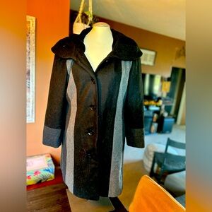 Black and gray button up coat